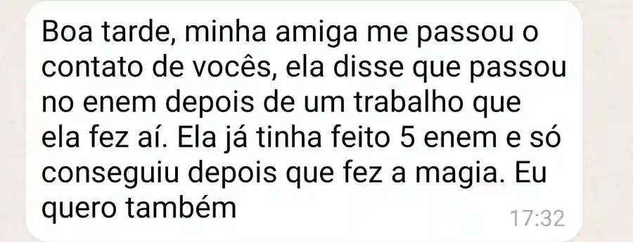 Mensagem de cliente sobre indicação para o Enem