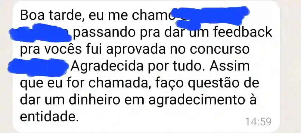 Depoimento de cliente sobre aprovação em concurso público