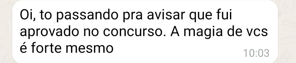 Mensagem de cliente aprovado em concurso público
